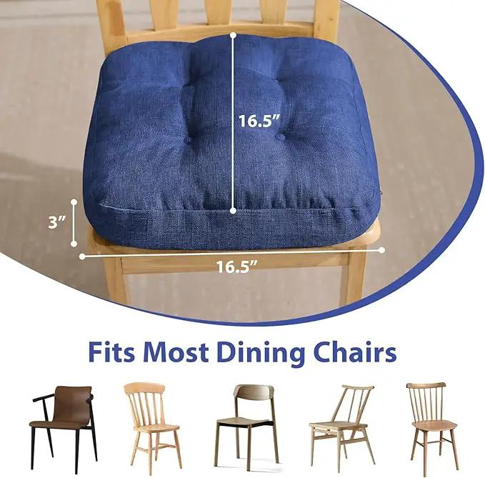 Chair Cushions, Dining Chair Cushions, Tufted Indoor Chair Pads, Set of 4, Navy Blue, 16.5'' x 16.5'' x 3.5'' by GreenHaven Gardens