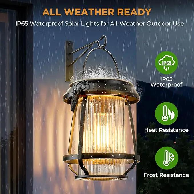 Solar Lanterns Outdoor Waterproof, Metal Hanging Solar Lights Outdoor with Hooks Wall Mount Kit, Solar Powered Lanterns for Garden Porch Patio Fence Decorative 4 Pack (Warm Light) by GreenHaven Gardens