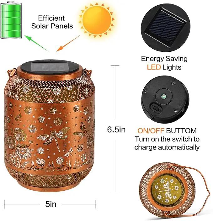 2 Pack Solar Lanterns Outdoor Waterproof Dragonfly Garden Decor Birthday Gifts for Women Mom Grandma Hanging Solar Lights Metal Decoration Outside for Yard, Patio, Backyard, Porch,Pathway by GreenHaven Gardens