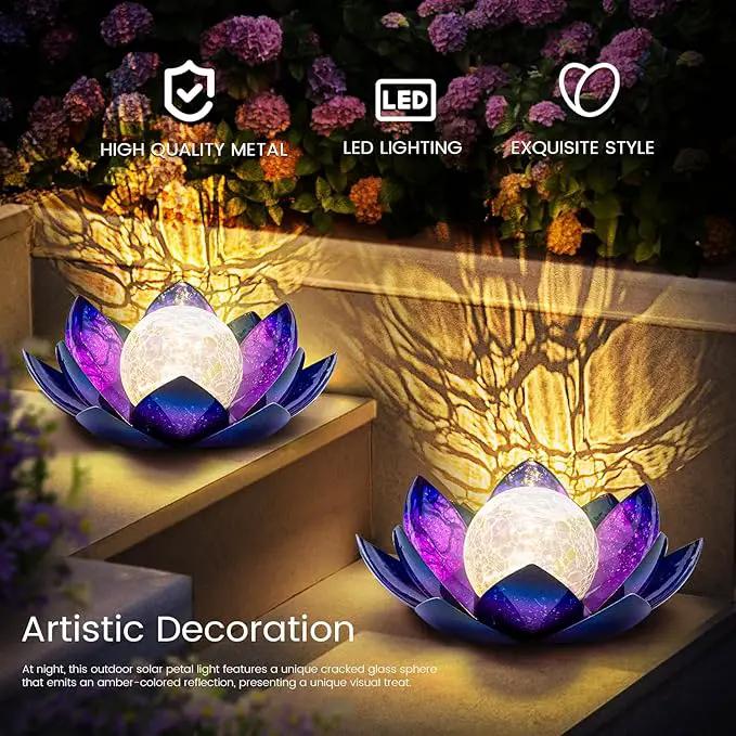 Huaxu Solar Lights for Outdoor Decor, Purple Lotus Flower Light, Waterproof LED Crackle Globe Glass Lamp for Garden, Patio, Yard, Porch, Pathway, Ground, Tabletop Christmas Gifts for Mom,Women by GreenHaven Gardens