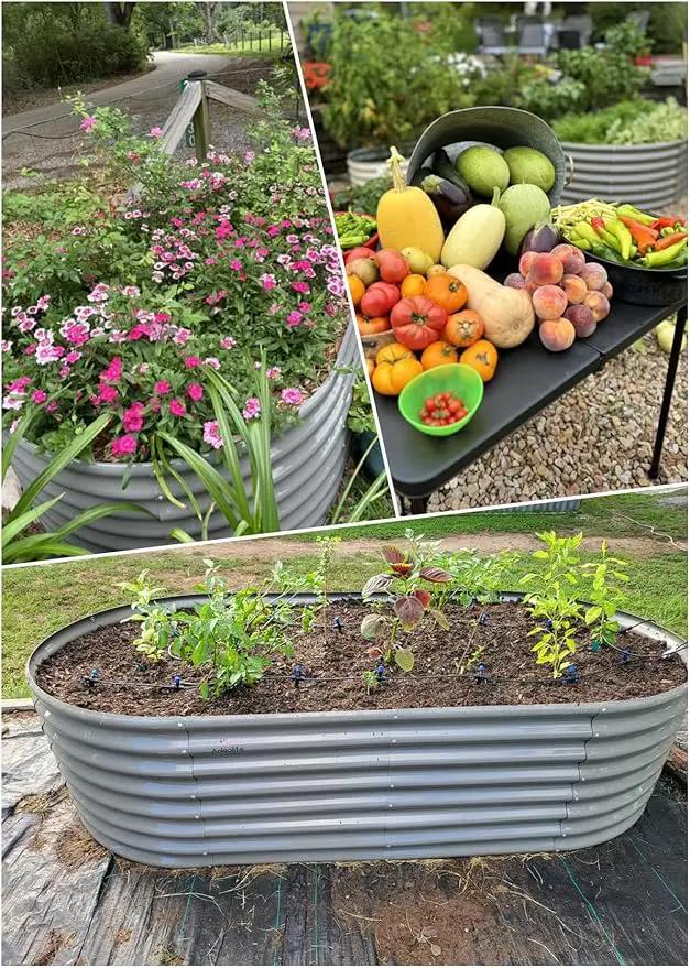 A ANLEOLIFE 8X4X2 ft Galvanized Raised Garden Beds Outdoor, Oval Large Metal Deep Root Planter Box for Planting Vegetables Flowers Herb, Anti-Rust & Easy-Setup, Quartz Grey by GreenHaven Gardens