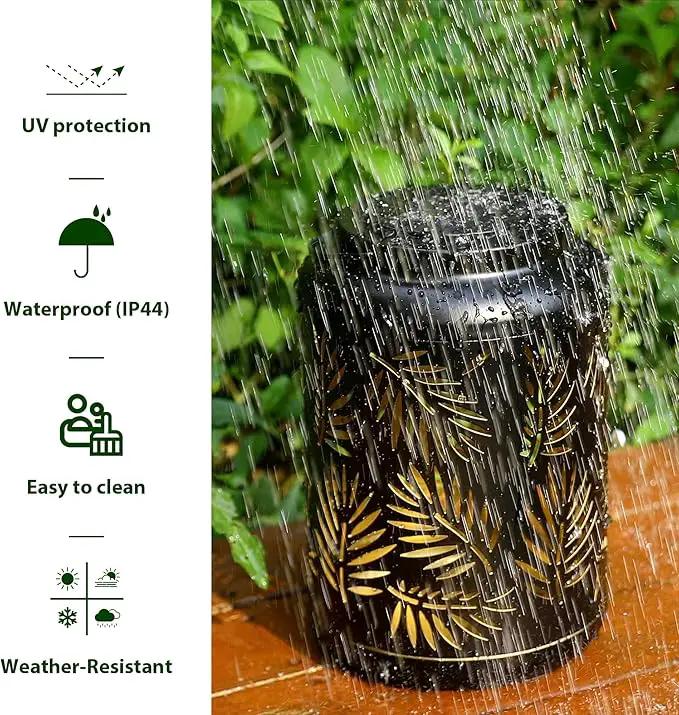 Glitzhome Solar Lantern Black Metal Cutout Leaf Outdoor Hanging Solar Light with Handle for Garden Patio Yard Outdoor Decor by GreenHaven Gardens
