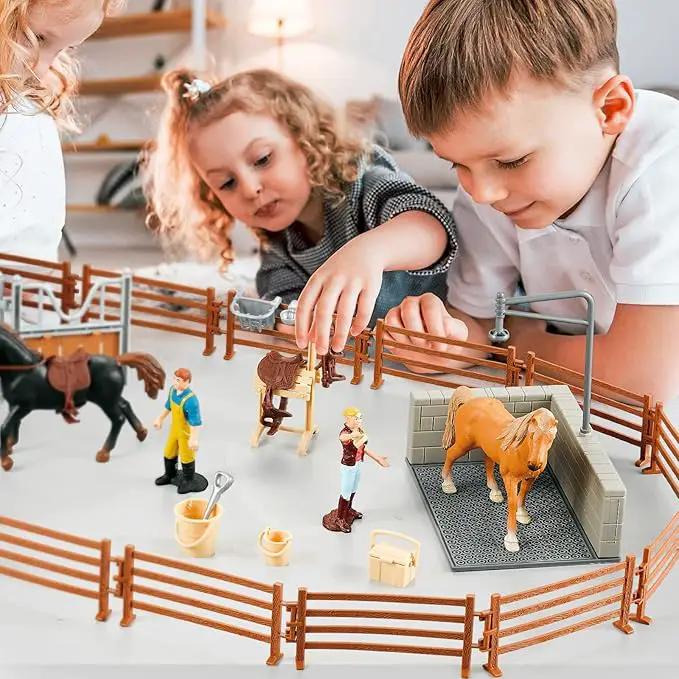 Peagrav Horse Stable Playset with Rider, Wash Area, Fence & Animal Figures - Gifts for Girls & Boys Aged 3-8 by GreenHaven Gardens