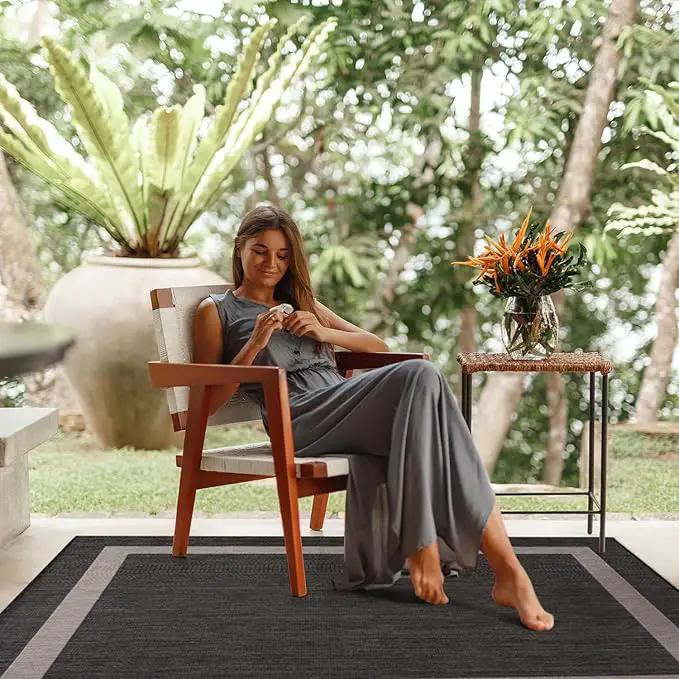 CAMILSON Outdoor Rug 6x9,Modern Outside Rugs for Patios Porches Waterproof Durable Washable Non-Shedding, Easy-to-Clean Indoor Outdoor Area Carpet (6 x 9, Bordered - Dark Gray/Light Gray) by GreenHaven Gardens