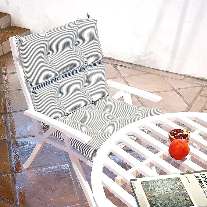 LVTXIII Outdoor 44x22-inch High Back Chair Cushions, Patio Solid Tufted Adirondack Chair Seat Cushions, Seasonal Replacement Rocking Chair Cushion with Ties, Set of 2, Strip Grey by GreenHaven Gardens