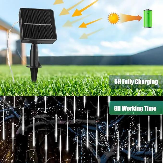 Solar Christmas Lights Outdoor Waterproof, Meteor Shower Lights Solar Powered, 16 Inches 8 Tube 288 LED Solar Icicle Tree Lights for Tree Bushes Holiday Parties Christmas Patio Decor, Pure White by GreenHaven Gardens