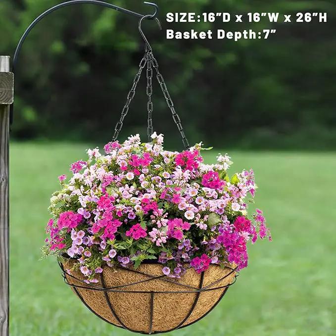 Hanging Planters for Outdoor Plants: 2 Pack 16" Hanging Baskets Flower Pots with Coco Liners & Plastic Saucer Large Deep Hanging Plant Holder for Porch Balcony Garden Décor by GreenHaven Gardens
