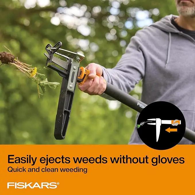 Fiskars 3-Claw Stand Up Weed Puller Tool, Gardening Weeder, Hand Weeding Tool with 39" Long Ergonomic Handle with Easy-Eject Mechanism by GreenHaven Gardens