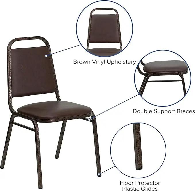 EMMA + OLIVER Trapezoidal Back Vinyl Stackable Banquet Chair, Multipurpose Stacking Chair with Padded Seat and Back, Brown/Copper by GreenHaven Gardens