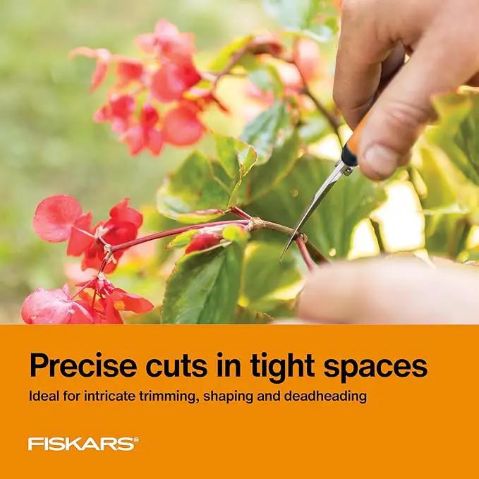 Fiskars Curved Micro-Tip Pruning Snips - 6" Garden Shears with Sheath and SoftGrip Handle - Yard and Garden Tools - Orange/Black by GreenHaven Gardens