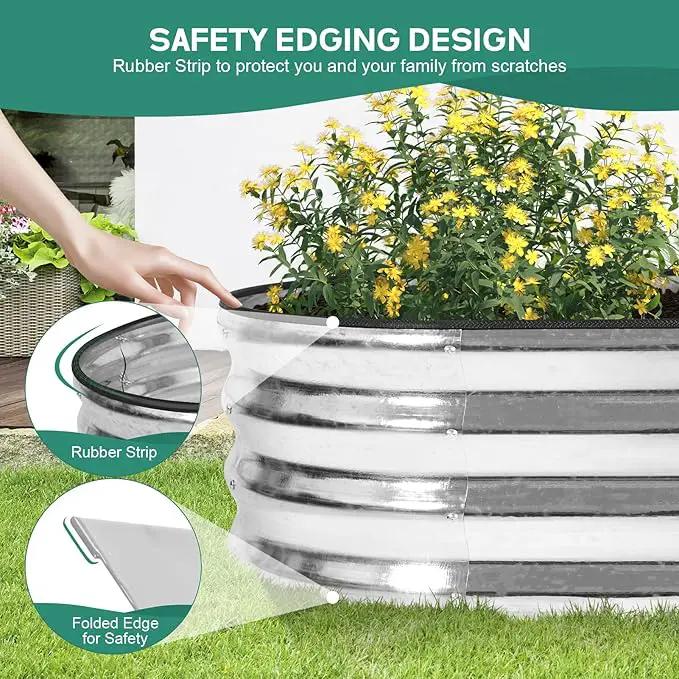 Galvanized Raised Garden Bed - 4×2×1ft (2 Packs) Planter Raised Beds for Gardening | Oval Metal Garden Planter Box with Safety Edging and Gloves for Vegetables Fruits and Flower - Silver by GreenHaven Gardens