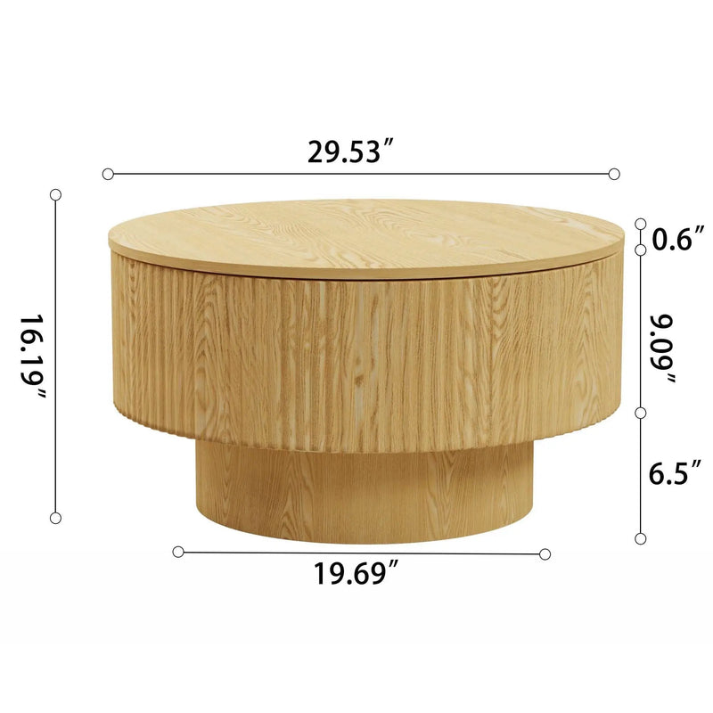 Round Coffee Table With 2 Dining Chairs Set, Ring Striped Design - Beige / Wood by HouseOfZazla