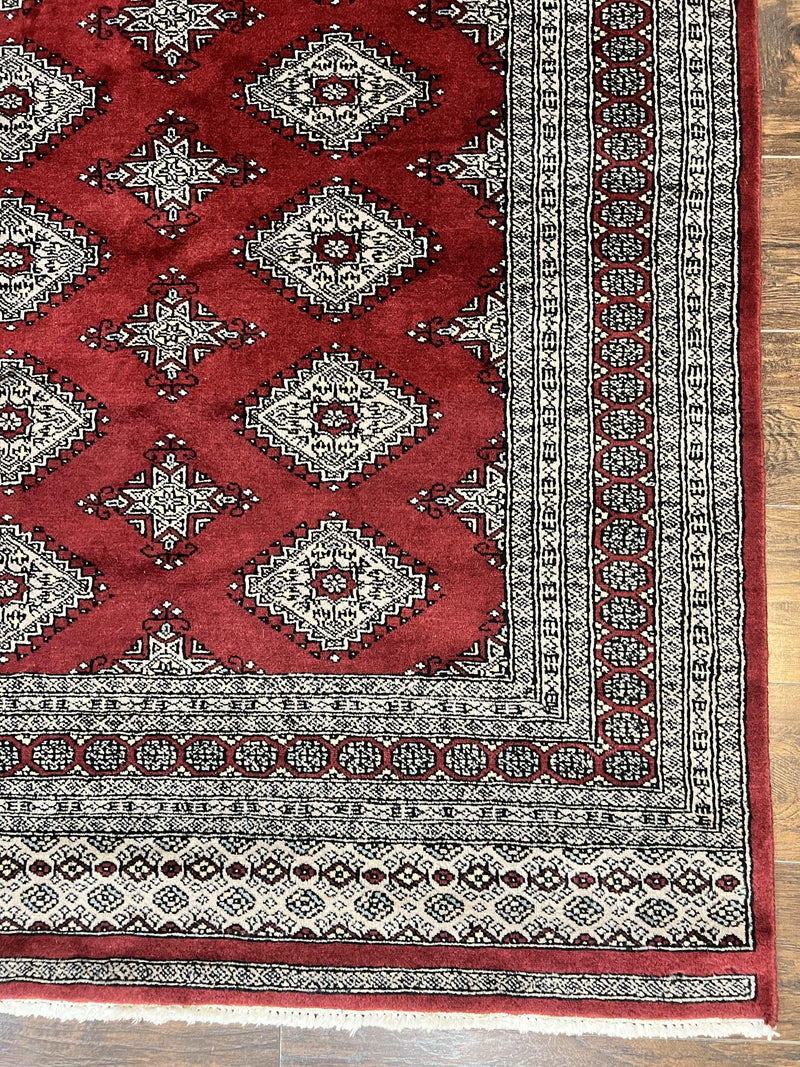 Pakistani Bokhara Rug 6x8, Fine Turkoman Carpet, Wool Handmade Vintage, Red, 6 x 8 Medium Sized Rug, Turkmen Rug by Jewel Rugs
