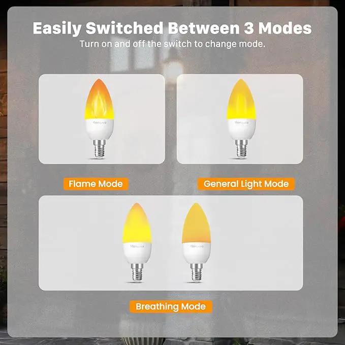 Hompavo 【Upgraded】 LED Flame Light Bulbs, 3 Modes Flickering Light Bulbs, E12 Chandelier Base Candle Fire Light Bulb for Halloween, Christmas, Party, Porch, Indoor & Outdoor Home Decoration - 6 Pack by GreenHaven Gardens