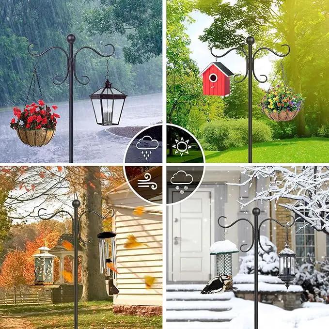2 Pack 76 Inch Adjustable Double Shepherds Hooks for Outdoor Heavy Duty, Two Sided Garden Bird Feeder Pole for Hanging Plant Baskets, Solar Lights, Weddings Decor by GreenHaven Gardens