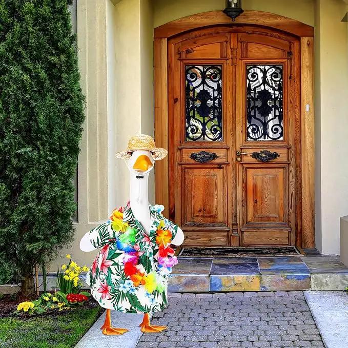 Goose Outfit Lawn Goose Porch Clothing Outfits for Yard Summer Luau 23'' Lawn Outdoor Decoration(Hawaiian Style) by GreenHaven Gardens