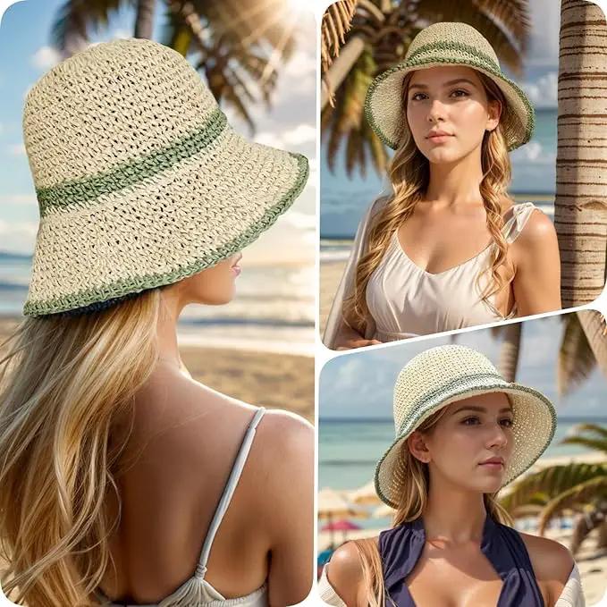 Floppy Big Beach Straw Hats for Women Foldable Summer Wide Brim Packable Sun Hat Womens Travel Straw Fedora Hat by GreenHaven Gardens