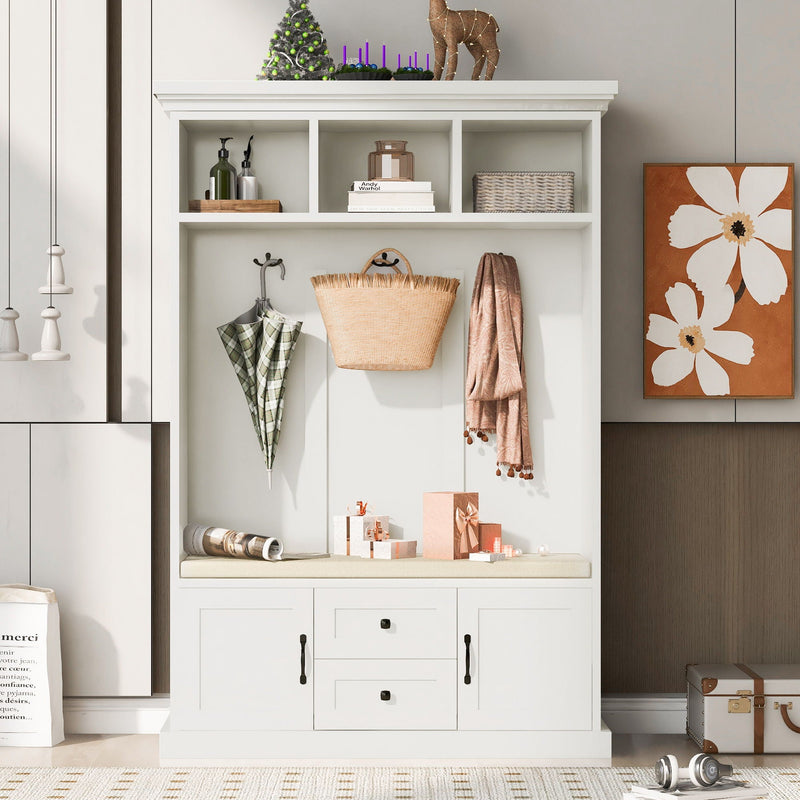 Hall Tree With 3 Hooks, Coat Hanger, Entryway Bench, Storage Bench, 3 In 1 Design by HouseOfZazla