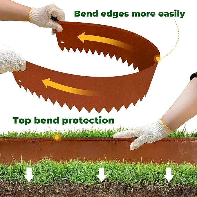 Cor Ten Steel Garden Metal Landscape Edging 40 inch with Top Bending Protection Pre-Rusted Cor Ten Steel Garden Edging 6 Pack Edge for Lawn Yard (10 inch-180 Degree Bend, Rusted) by GreenHaven Gardens