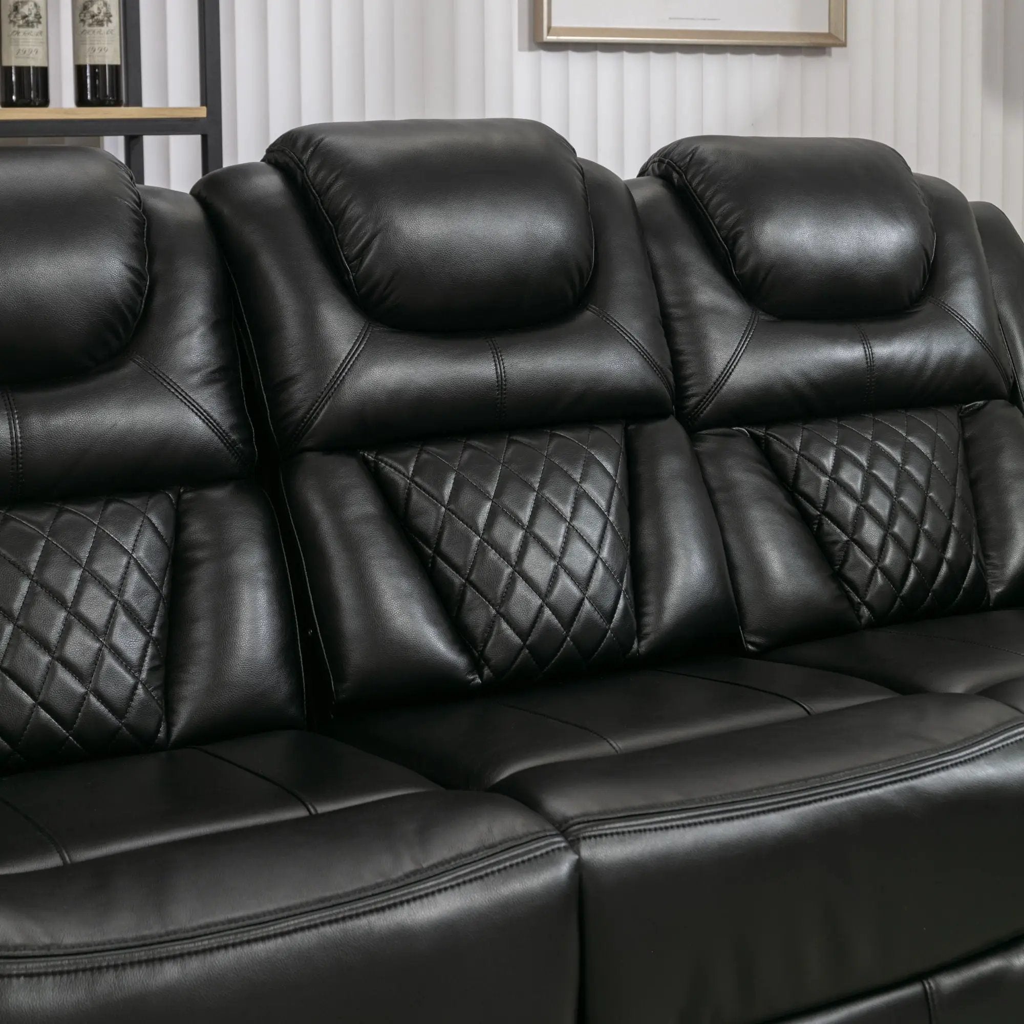 Home Theater Seating Manual Recliner Chair With Center Console And Led Light Strip For Living Room by HouseOfZazla