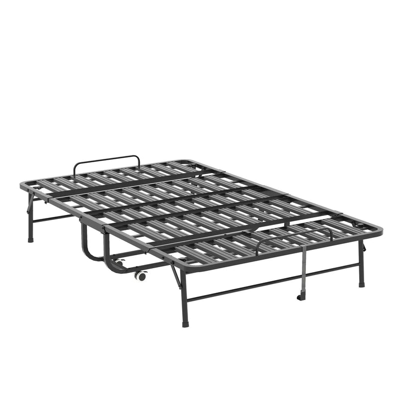 Twin Wide Folding Bed For Tall People, Extra Long & Wide Rollaway With Memory Foam, Heavy-Duty - Black by HouseOfZazla