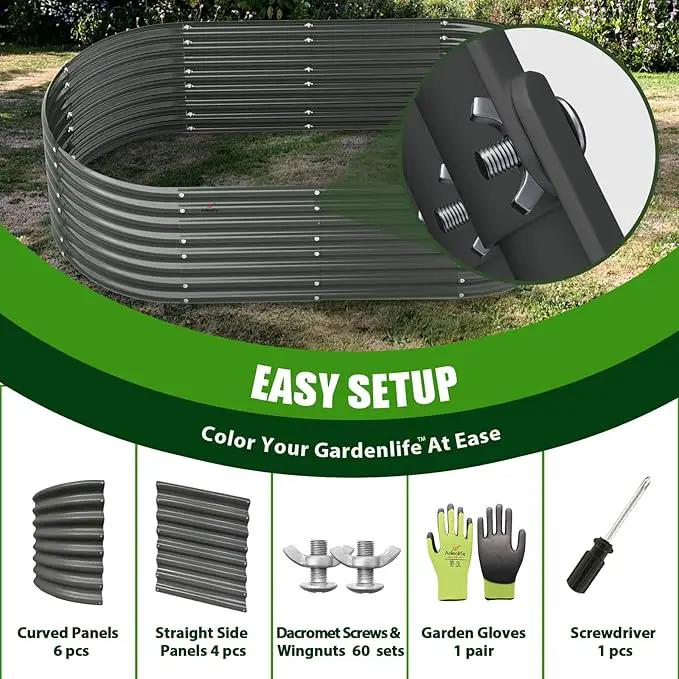 A ANLEOLIFE 8X4X2 ft Galvanized Raised Garden Beds Outdoor, Oval Large Metal Deep Root Planter Box for Planting Vegetables Flowers Herb, Anti-Rust & Easy-Setup, Quartz Grey by GreenHaven Gardens