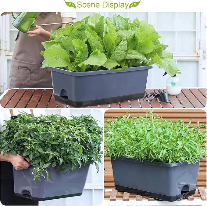Window Box Planter 8 Pcs, 17 Inches Rectangle Flower Pots with Drainage Holes and Trays, Vegetable Planters for Windowsill Patio Garden Balcony Home Porch Yard Indoor Outdoor (Grey) by GreenHaven Gardens