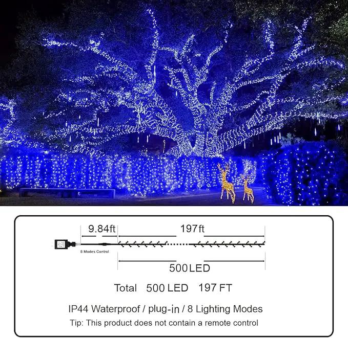 KNONEW Outdoor Christmas Lights 500 LED 197ft String Lights 8 Modes & Memory Fairy Light Plug in Waterproof LED String Lights for Xmas Yard Tree Wedding Party (Blue and White) by GreenHaven Gardens