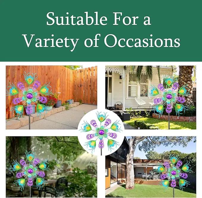 Solar Peacock Wind Spinners for Yard and Garden, 40 Inch Solar Windmill Garden Whirligig Kinetic Spinners Decor for Lawn,Patio&Yard, Metal Whirligigs Green Wind Spinners Outdoor by GreenHaven Gardens