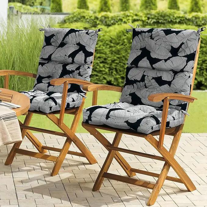 LVTXIII Outdoor Seat/Back Chair Cushion Patio Tufted High Back Cushion, Seasonal Replacement Rocking Chair Cushion with Ties (44” L x 22W”, Set of 2, Black Lush Leaf) by GreenHaven Gardens