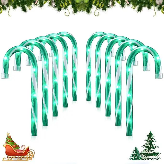 10" 10 Pack Christmas Candy Cane Lights, Candy Cane Lights with 10 Stakes for Walkway Patio Yard Patio Garden Festival Holiday Outdoor Indoor Landscape Path, Christmas Decorations Outside, Green by GreenHaven Gardens