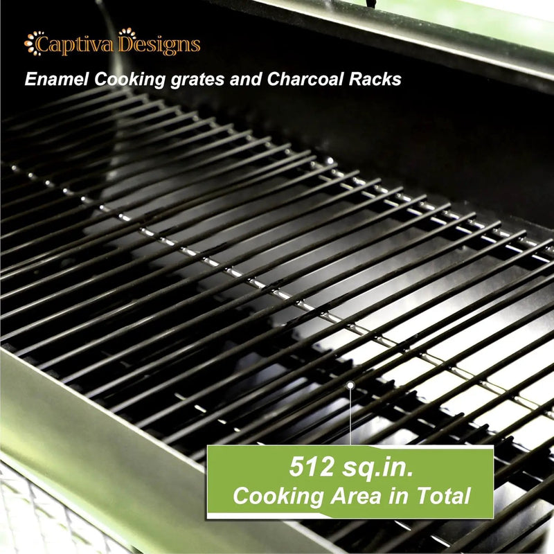 Captiva Designs Charcoal Grill with Offset Smoker, All Metal Steel Made Outdoor Smoker, 512 sq.in Cooking Area, Best Combo for Outdoor Garden Patio and Backyard Cooking by GreenHaven Gardens