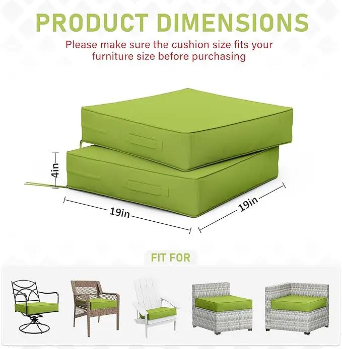 Patio Chair Cushions 19 X 19 X 4 Inch Waterproof Outdoor Seat Cushions for Patio Furniture, Outdoor Sofa Couch Pads with Ties & Handle, Set of 2, Grass Green by GreenHaven Gardens