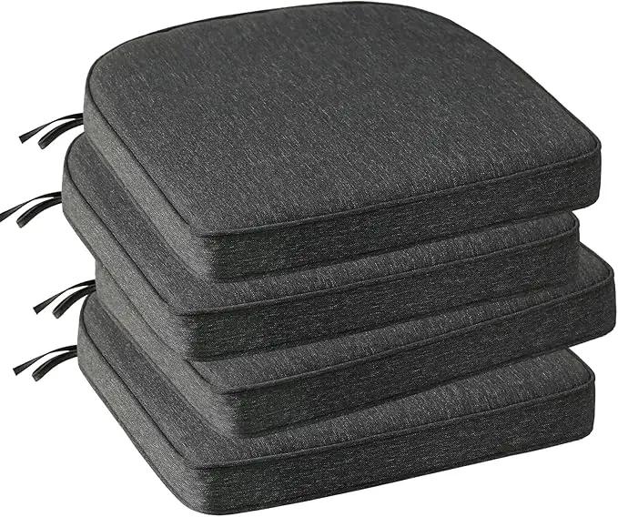 Outdoor Round Corner Seat Cushion, 17"x16"x2", Set of 4, Non Slip Seat Cushion Pads with Removable Cover for Patio Furniture, Garden Yard Lawn, Charcoal Gray by GreenHaven Gardens