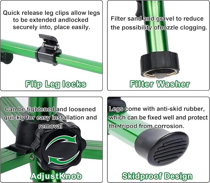 Biswing Impact Sprinkler Head on Tripod Base, Heavy Duty Lawn Sprinklers, 360 Degree Large Area Irrigation, Brass Sprinkler Nozzle & Solid Alloy Metal Extension Legs Flip Locks, 1 Pack by GreenHaven Gardens