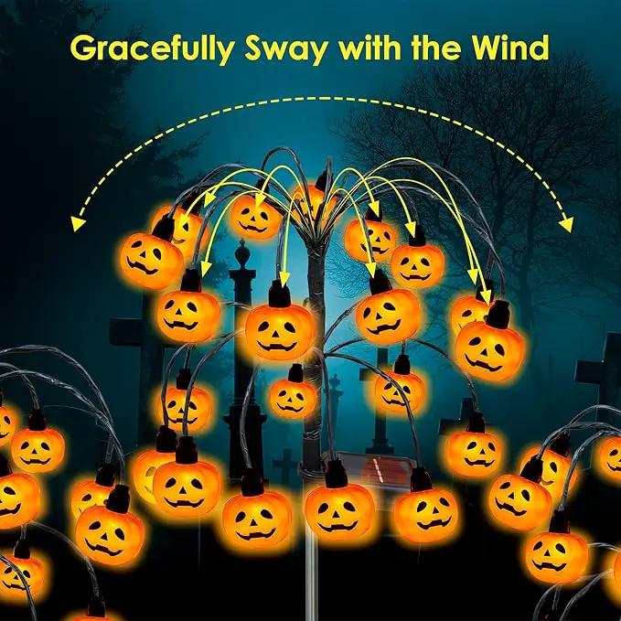 Halloween Decorations, 4 Pack 80LED Solar Halloween Pumpkin Lights Outdoor Waterproof Halloween Solar Garden Lights Swaying Firefly Lights for Yard Garden Patio Party Decor Orange by GreenHaven Gardens
