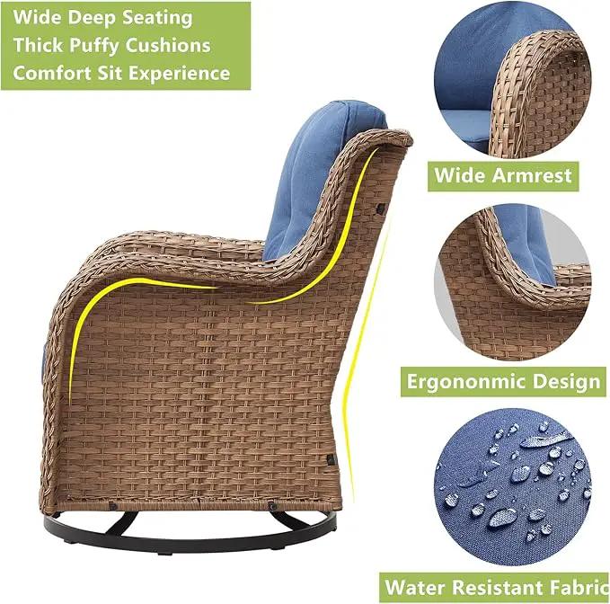 Outdoor Wicker Patio Furniture Set - 5 Pieces Rattan Patio Conversation Set with 2 Rocking Swivel Chairs,2 Ottomans and 1 Side Table for Porch Deck Backyard Garden(Yellow/Blue) by GreenHaven Gardens