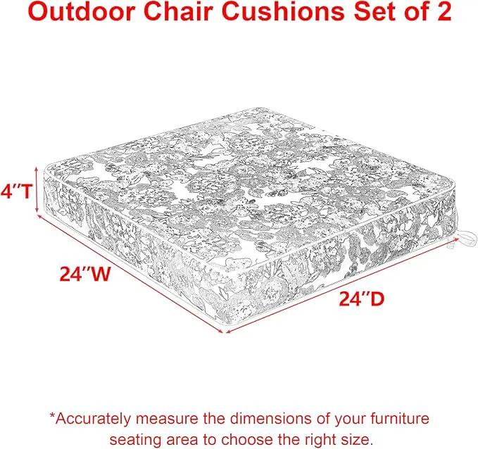 Favoyard Outdoor Chair Cushion 24 x 24 x 4 In Waterproof Pattern Fade Resistant Cushions for Patio Furniture with Removable Cover Attach Straps 28D Foam Insert Cushions Pads for Seat Sofa Couch 2 Pack by GreenHaven Gardens