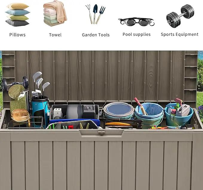 YITAHOME 72 Gallon Outdoor Resin Deck Box with Wheels, Pool Storage Box for Outdoor Cushions, Sports Equipment, Garden Tools, Light Brown by GreenHaven Gardens