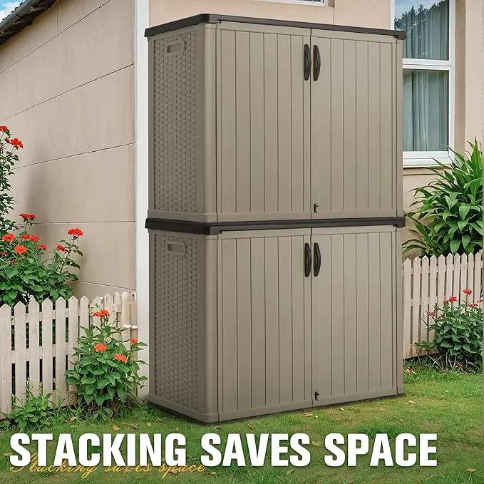 Greesum Outdoor Horizontal Storage Sheds 27 Cu.ft Resin Large Storaged Box Weather Resistance, Without Shelf, Easy to Assemble, Prefect for Garden, Patios, Backyards, Beige by GreenHaven Gardens