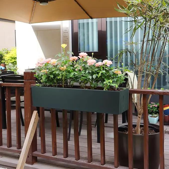 2 Pack Metal Railing Planter Box, 30 Inch Balcony Planters with Adjustable Brackets, Large Hanging Planters for Outdoor Fence Deck by GreenHaven Gardens