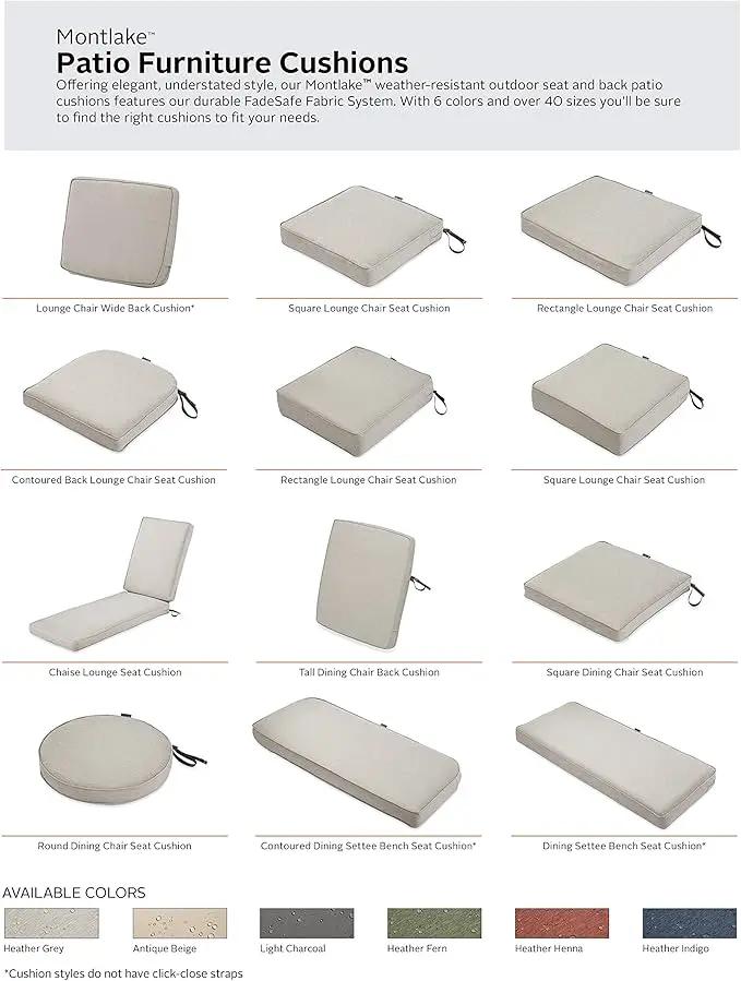 Classic Accessories Montlake Water-Resistant 21 x 22 x 4 Inch Patio Lounge Back Cushion, Heather Grey, Outdoor Loveseat Cushions by GreenHaven Gardens