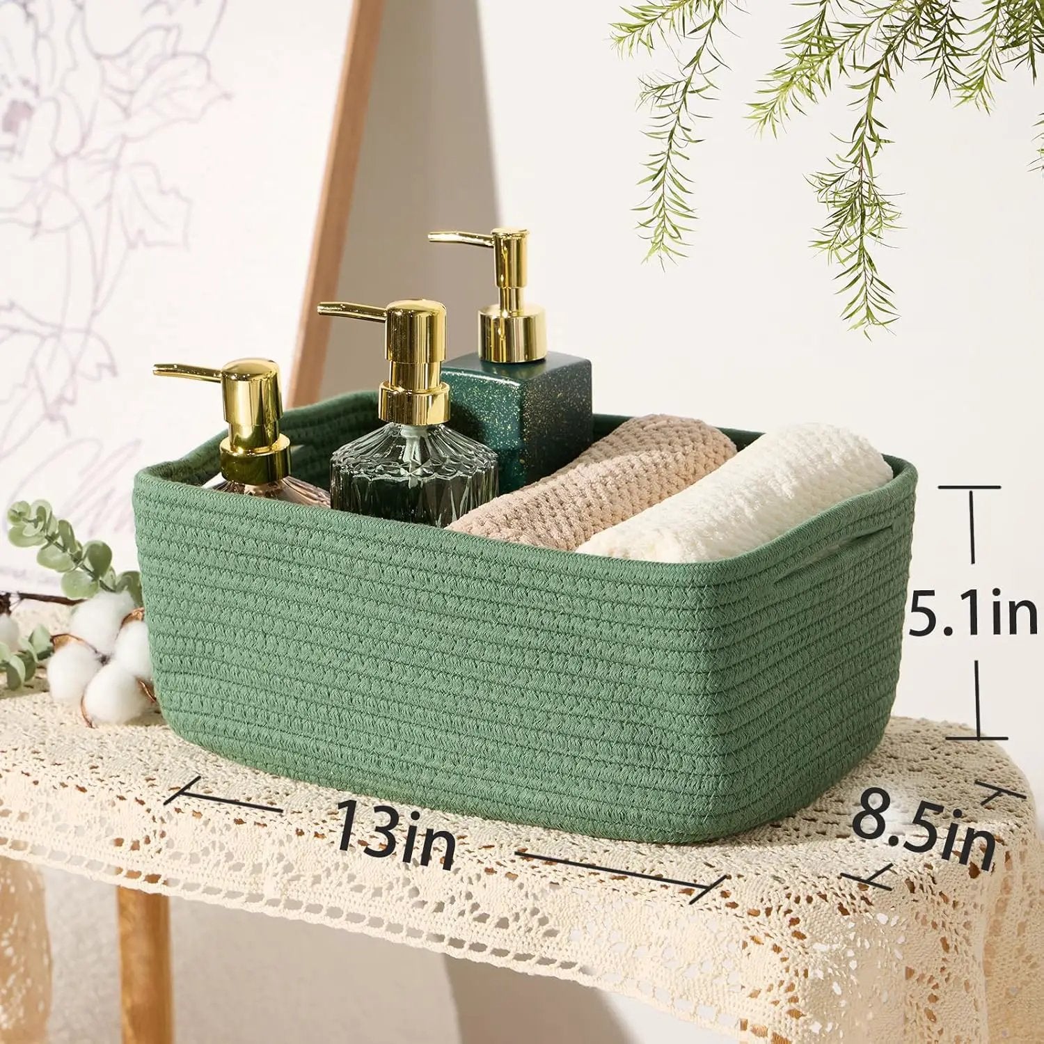 Small Storage Baskets for Organizing | Closet Organizer Bins | Shelf Toy Basket | Woven Rope Baskets | Cube Decorative Box | Shallow Basket | 13x8.5x5.1” | 4 Packs Green by GreenHaven Gardens