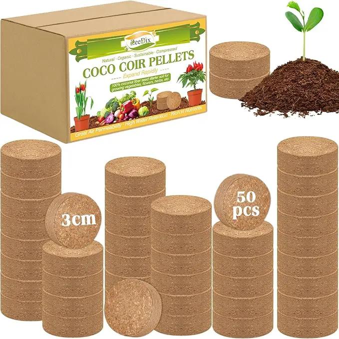 ZeeDix Organic Coco Coir Pellets Potting Soil, 50pcs 30mm Compressed Coconut Coir Seed Starter Soil Pellets, Coco Peat Soil Discs for Indoor Outdoor Plants, Herbs, Houseplants, Flowers and Vegetables by GreenHaven Gardens