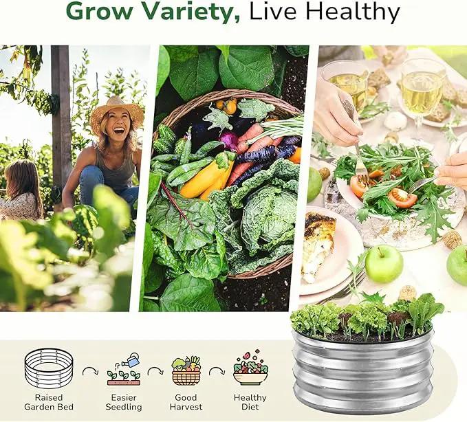 GreatBuddy 2x2x1 ft Round Galvanized Raised Garden Bed, Easy-Assembly Raised Bed with Anti-Cut Gloves & Tools, Rust-Proof Garden Bed for Outdoor, Vegetables, Herbs, Small Trees, Silver by GreenHaven Gardens