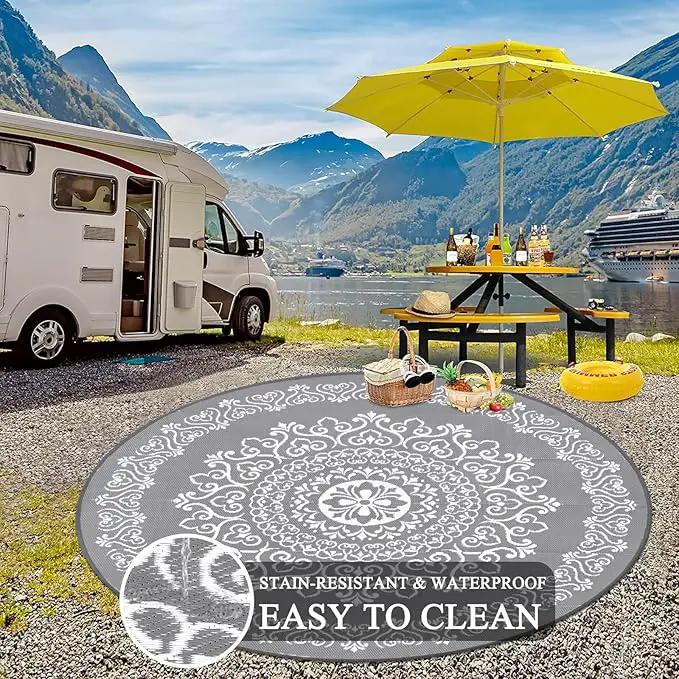 Pauwer Waterproof Outdoor Rug 8ft, Reversible Plastic Straw Patio Camping Rug, Indoor Outdoor RV Mat Carpet for Deck, Camper, Porch, Balcony, Backyard, Picnic, Floral Grey by GreenHaven Gardens