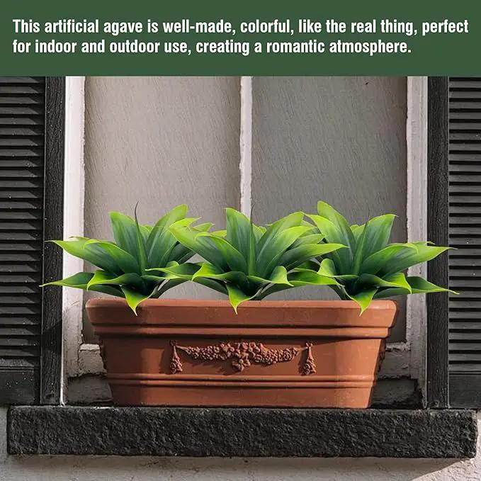 Fake Plants Artificial Agave Plants,Large UV Resistant Fake Agave Planters for Indoor and Outdoor Decorating Tropical Plant Succulents Greenery Indoor Decor((2Pack Light Green) 13.8" by GreenHaven Gardens