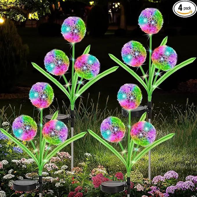 4 Pack Solar Garden Lights, Solar Flowers Lights with 4 Blooming Dandelion Flowers, Waterproof Solar Lights Outdoor for Yard Porch Patio Backyard Pathway Gardening Gifts, 2 Lighting Modes by GreenHaven Gardens