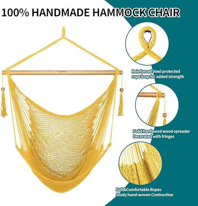 JoyView Hammock Chair with Spreader Bar Caribbean Hammock Swing Chair 300 LBS Weight Capacity XL Rope Hanging Chair for Outdoor Indoor Garden Yard - Yellow by GreenHaven Gardens