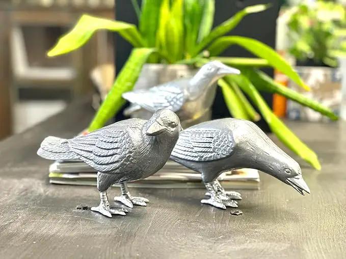 NACH Cast Iron Crow Statue, Head Down Raven, Large Garden Statues, Crow Garden Sculpture, Bird Figurines Home Decor, Raven Decor, Antique Metal Bird Statue, 10 x 3.5 x 6 inches, JS-90-7117AM by GreenHaven Gardens